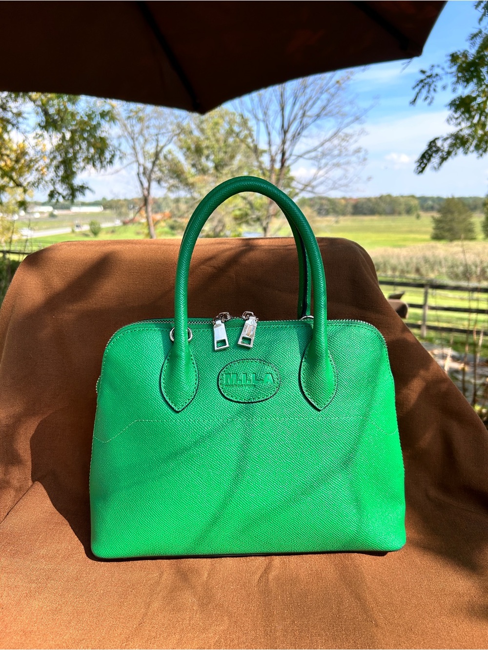M.I.L.A Bright Green Structured Leather Satchel Handbag